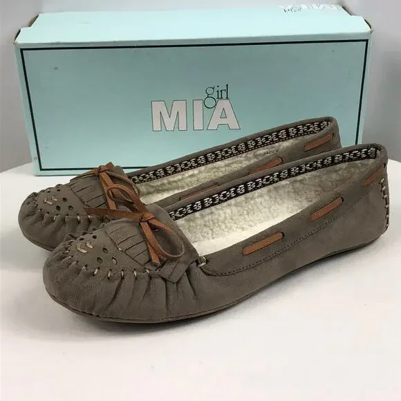 Girl Mia Women Sz 9M Blanche Taupe Leather Suede SlipOn Flats Loafers Moccasins - Picture 8 of 9